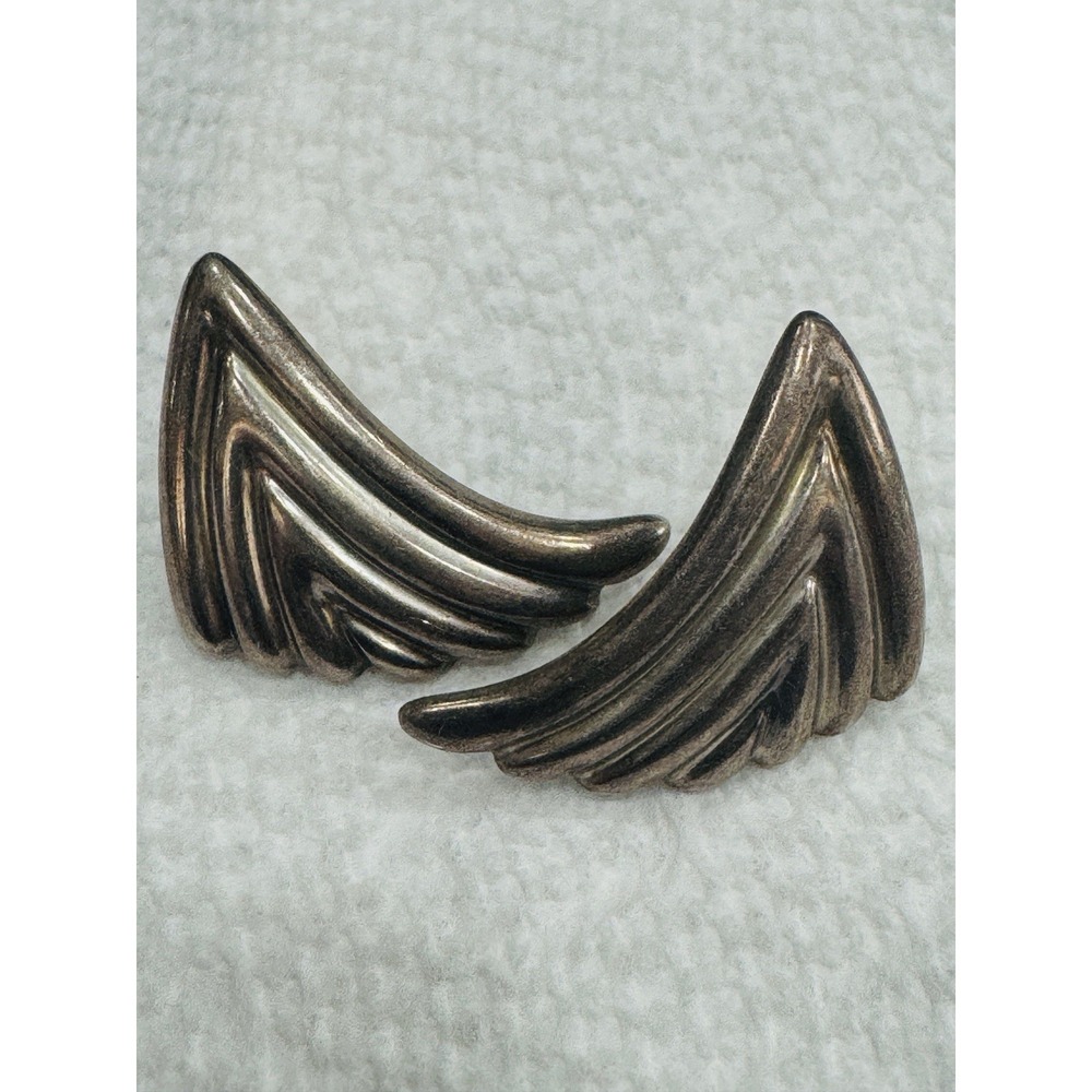 Bayanihan 925 Sterling Silver Wing Earrings Vintage Modernist Studs